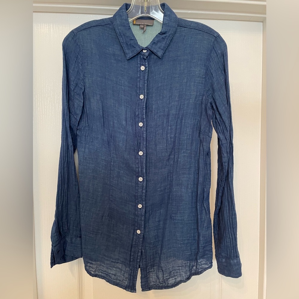 iJeans by Buffalo collar button down shirt top size Small in textured blue - Picture 1 of 3